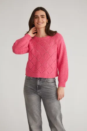 525 Pointelle Lofty Pullover in Carmine Rose