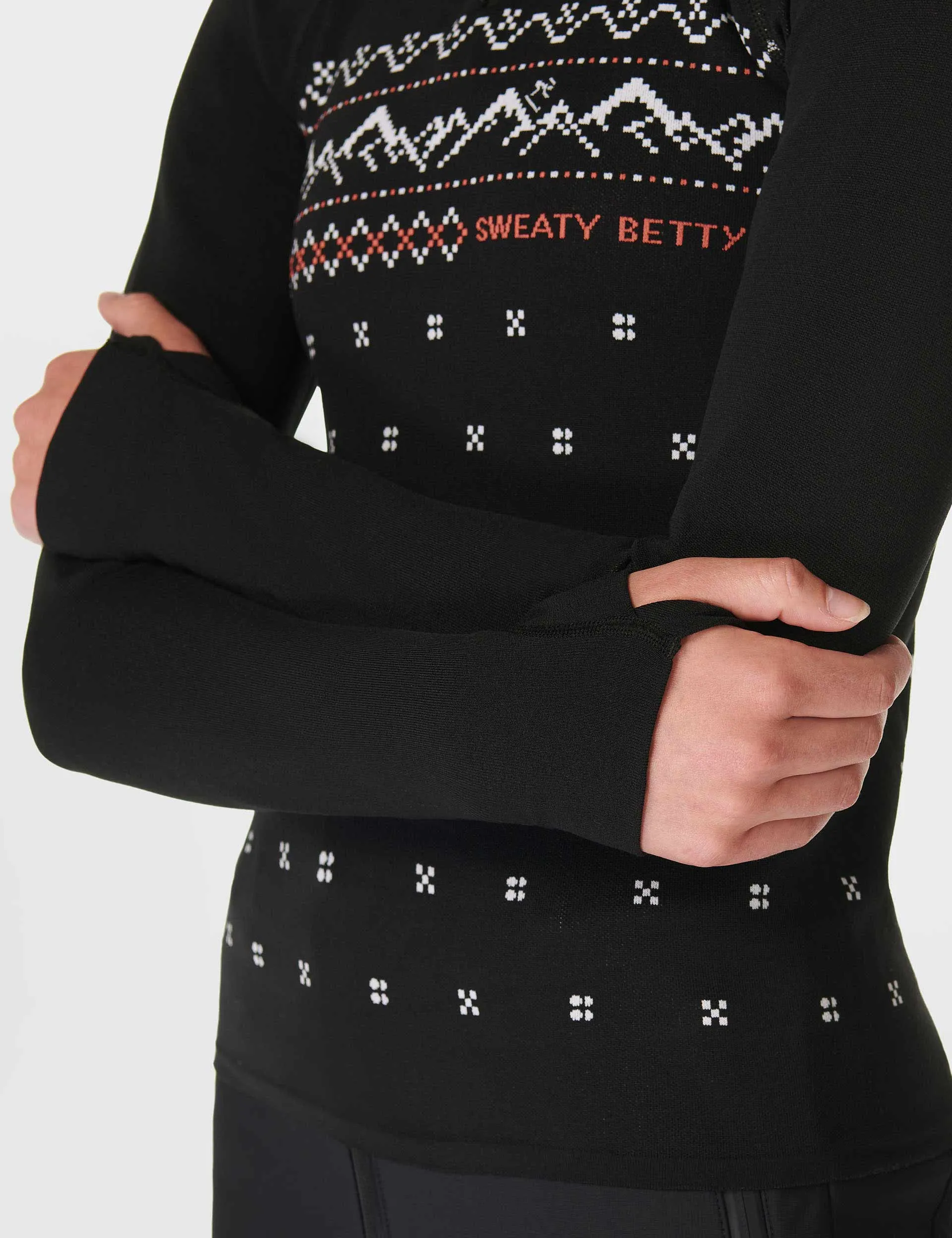 Alpine Betty Half Zip Base Layer Top - Black Alpine Betty Jacquard