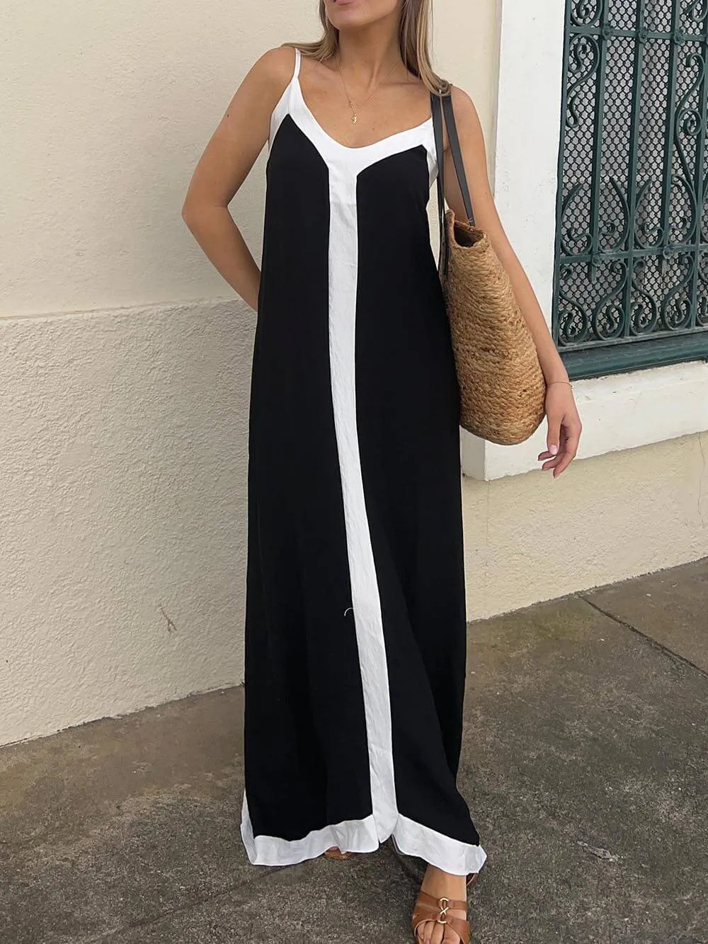 Amalfi Breeze - Colorblock Suspender Maxi Dress