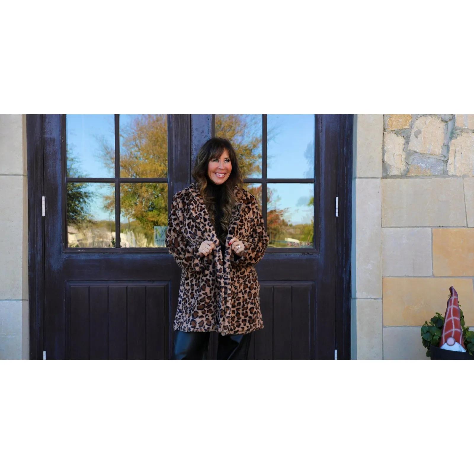 Animal Instinct Notched Collar Leopard Faux Fur Coat