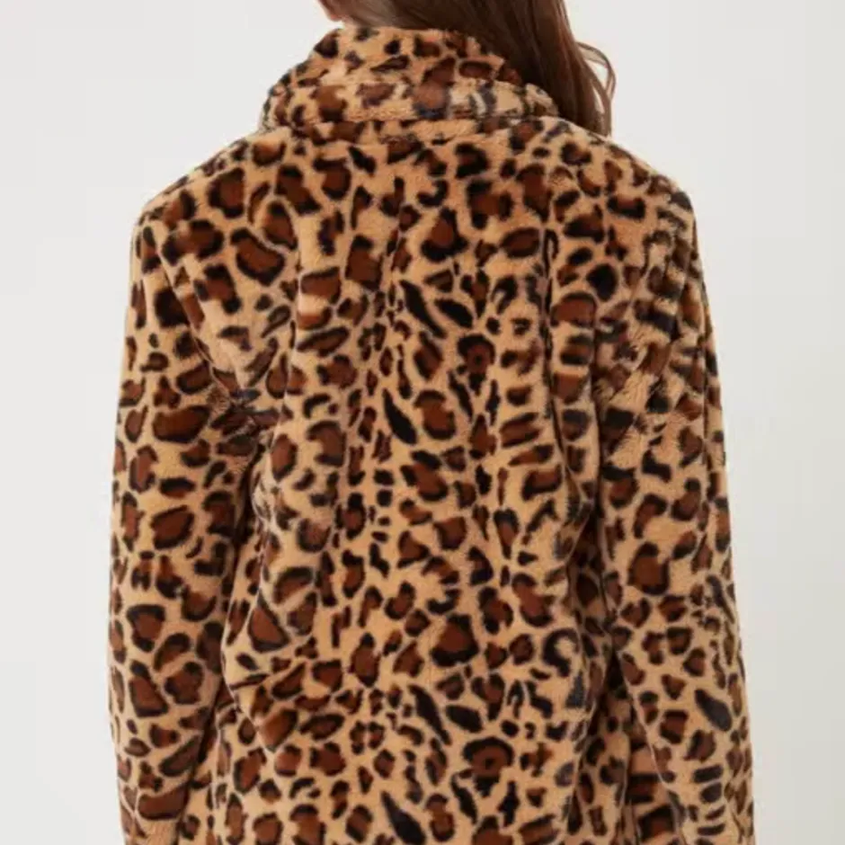 Animal Instinct Notched Collar Leopard Faux Fur Coat