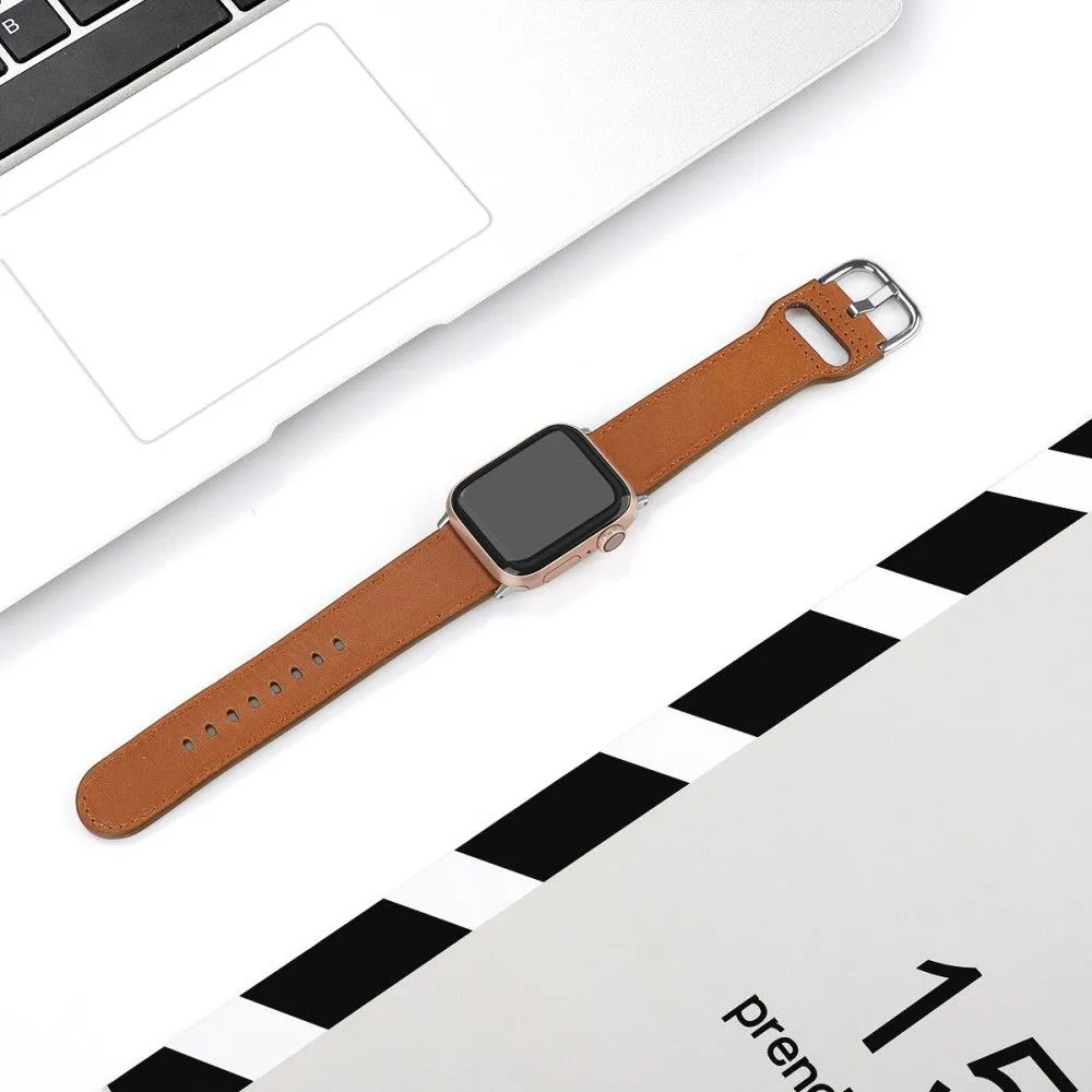 Apple Watch (45mm) soft top layer genuine leather watch strap - Brown / Size: S