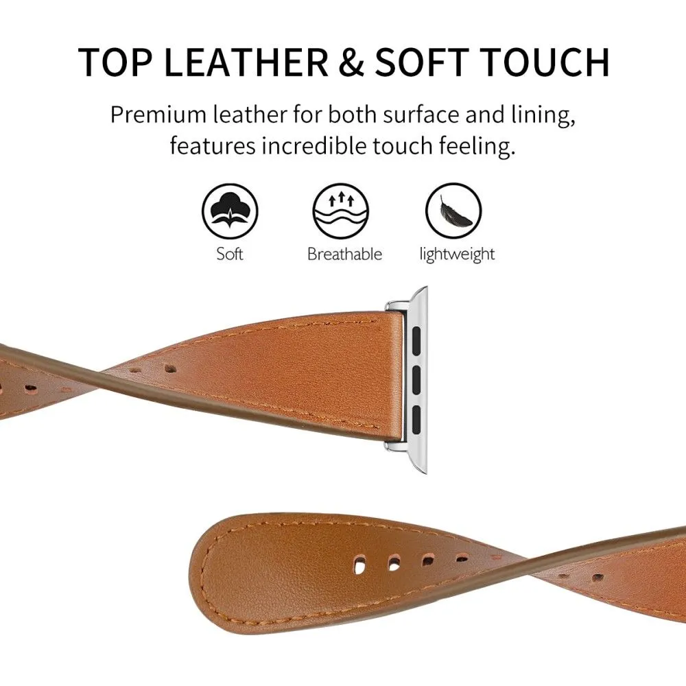 Apple Watch (45mm) soft top layer genuine leather watch strap - Brown / Size: S