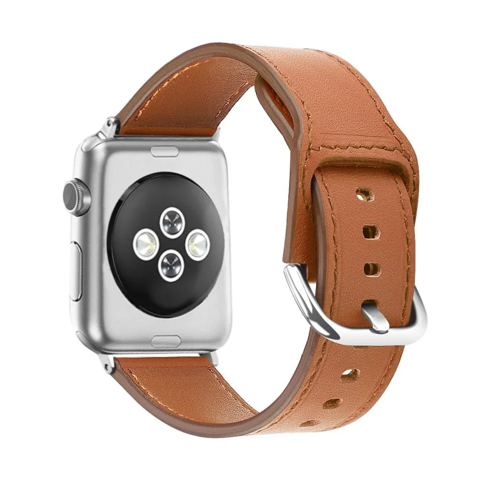 Apple Watch (45mm) soft top layer genuine leather watch strap - Brown / Size: S