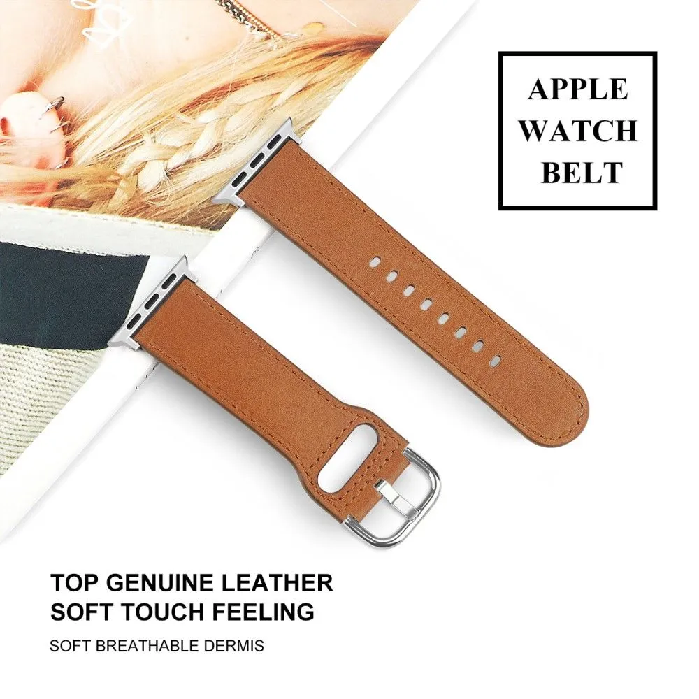 Apple Watch (45mm) soft top layer genuine leather watch strap - Brown / Size: S