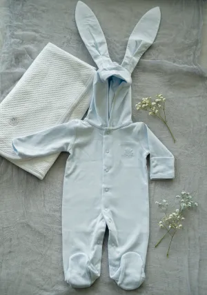 Baby Blue Pima Cotton Baby Romper with Bunny Ears | Adorable Infant Outfit