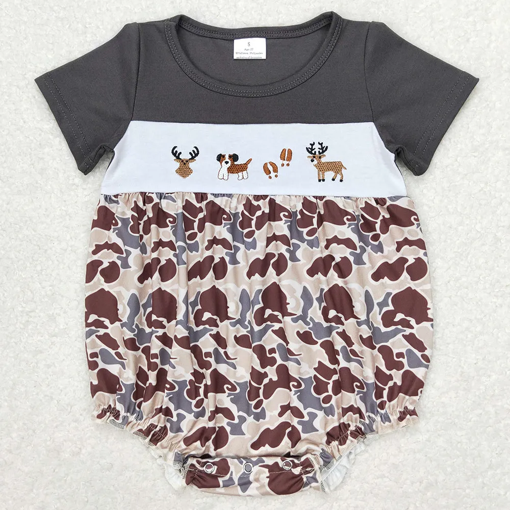 Baby Boys Rompers Embroidery Camo Deer Hunting Dogs Short Sleeve Rompers SR1785