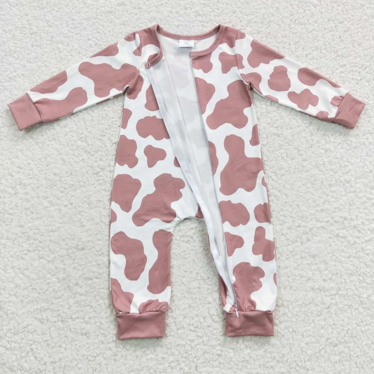 baby brown cow zipper onesie LR0333