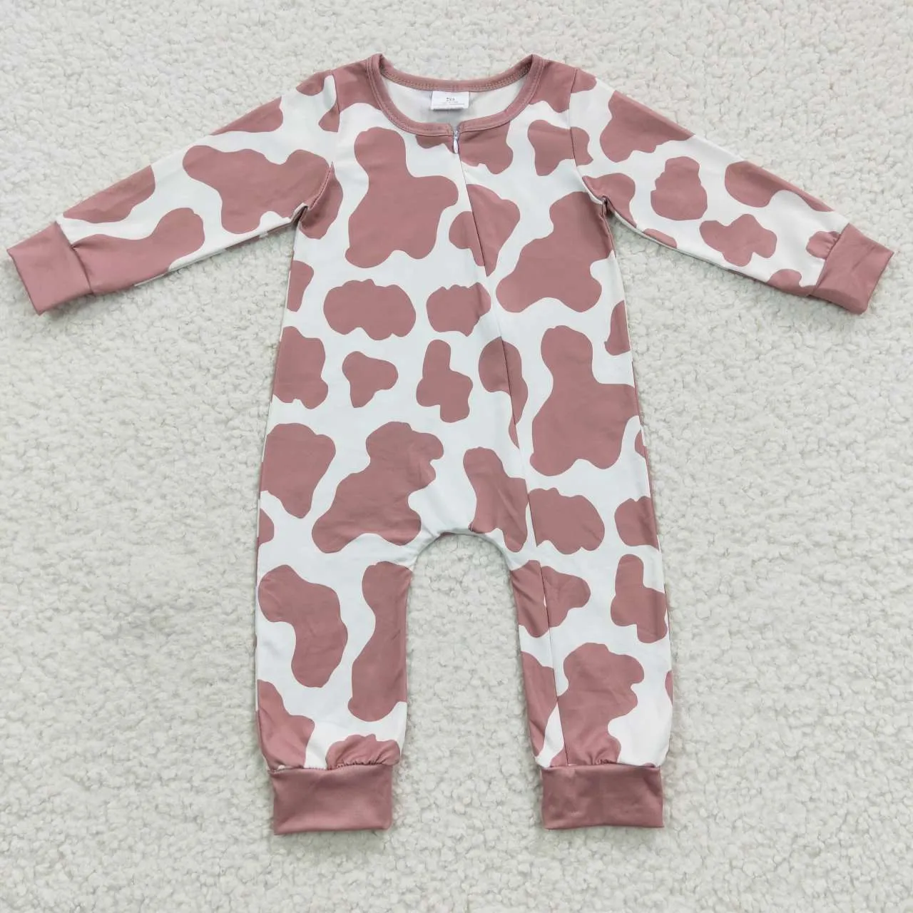 baby brown cow zipper onesie LR0333