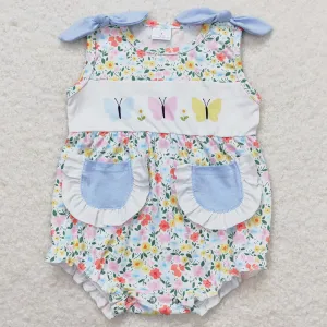 Baby Infant Girls Romper Butterfly Straps Pockets Floral Rompers SR1192