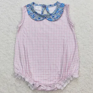 Baby Infant Girls Romper Pink Checkered Blue Floral Collar Rompers SR1087