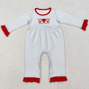 Baby Infant Girls Rompers Valentines Grey Stripes Hearts Rompers LR1925