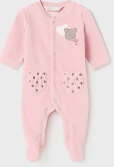 Baby Pink Girl's Velour Footed Romper - Select Size