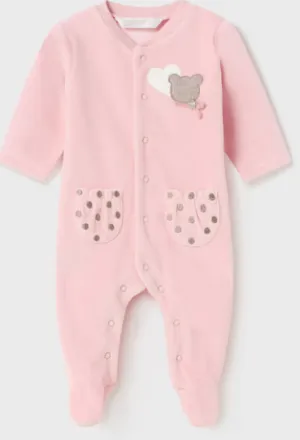 Baby Pink Girl's Velour Footed Romper - Select Size