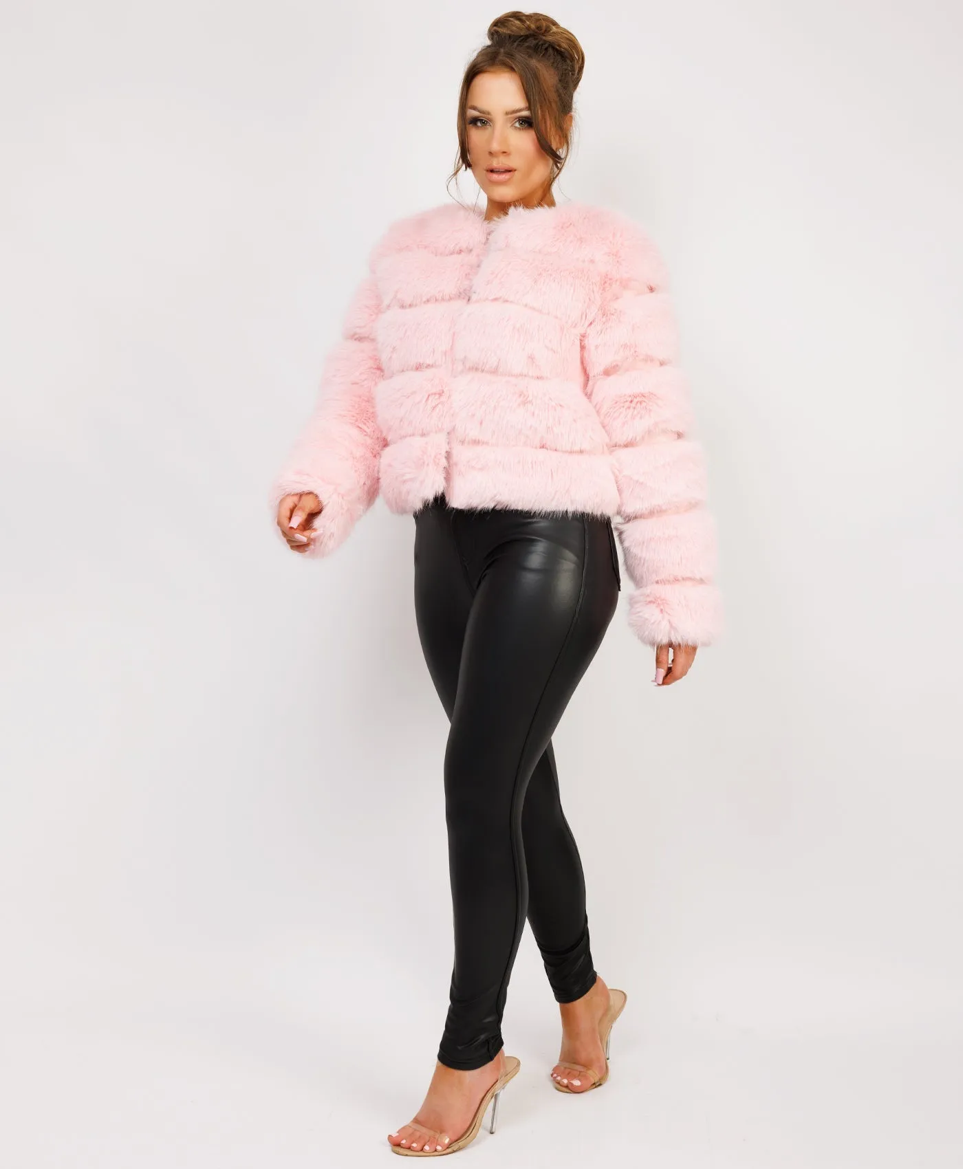 Baby Pink Premium Faux Fur Tiered Coat Jacket