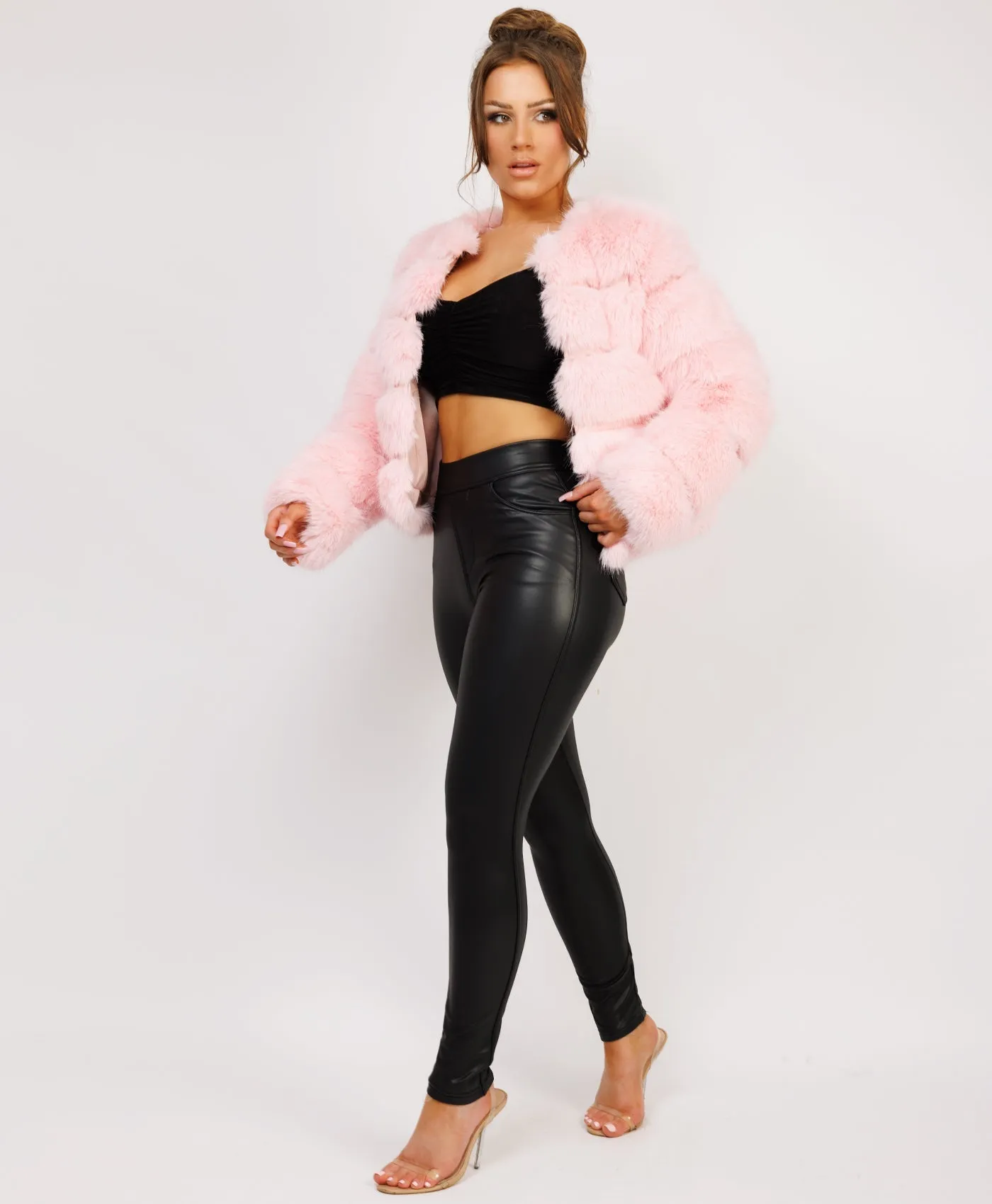 Baby Pink Premium Faux Fur Tiered Coat Jacket