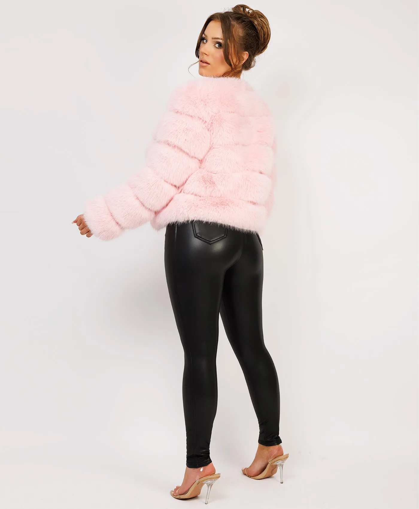 Baby Pink Premium Faux Fur Tiered Coat Jacket