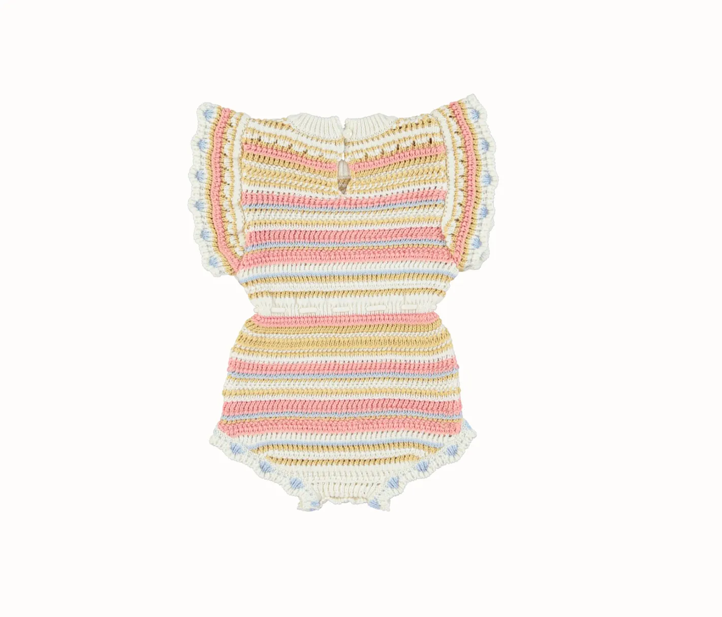 Bebe Organic Striped Crochet Baby Romper