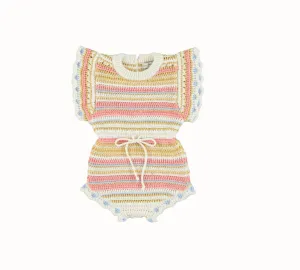 Bebe Organic Striped Crochet Baby Romper