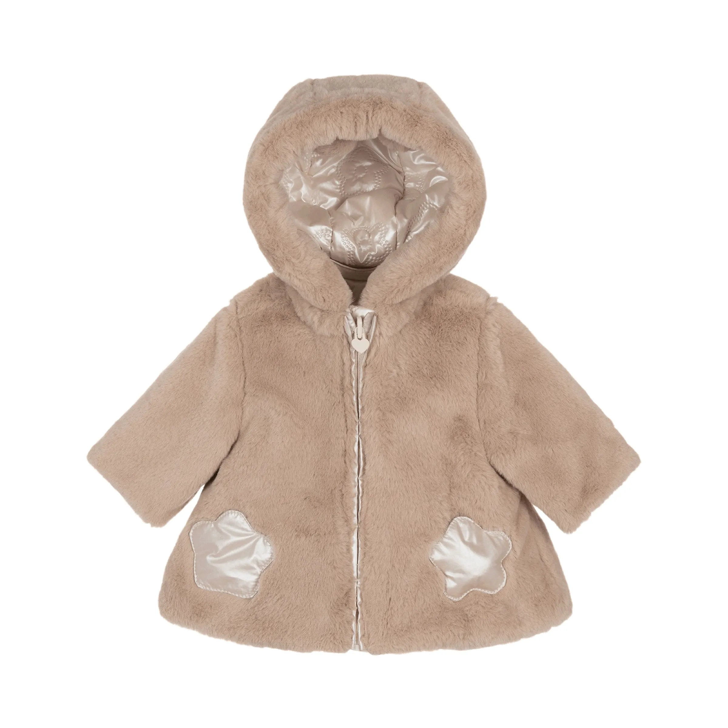 Beige Reversible Puffer Faux Fur Coat