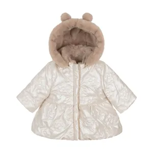 Beige Reversible Puffer Faux Fur Coat