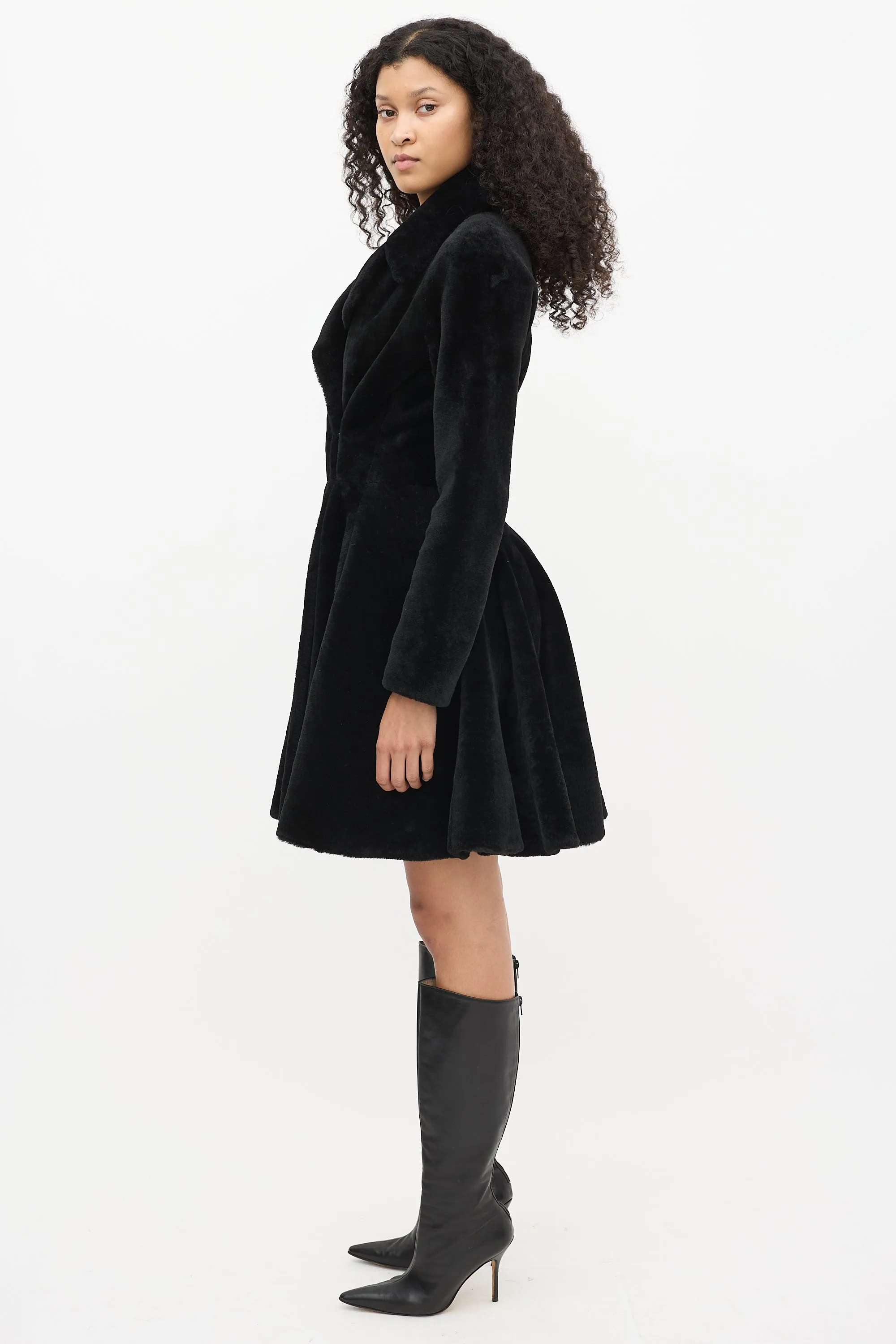 Black Fur Flared Coat