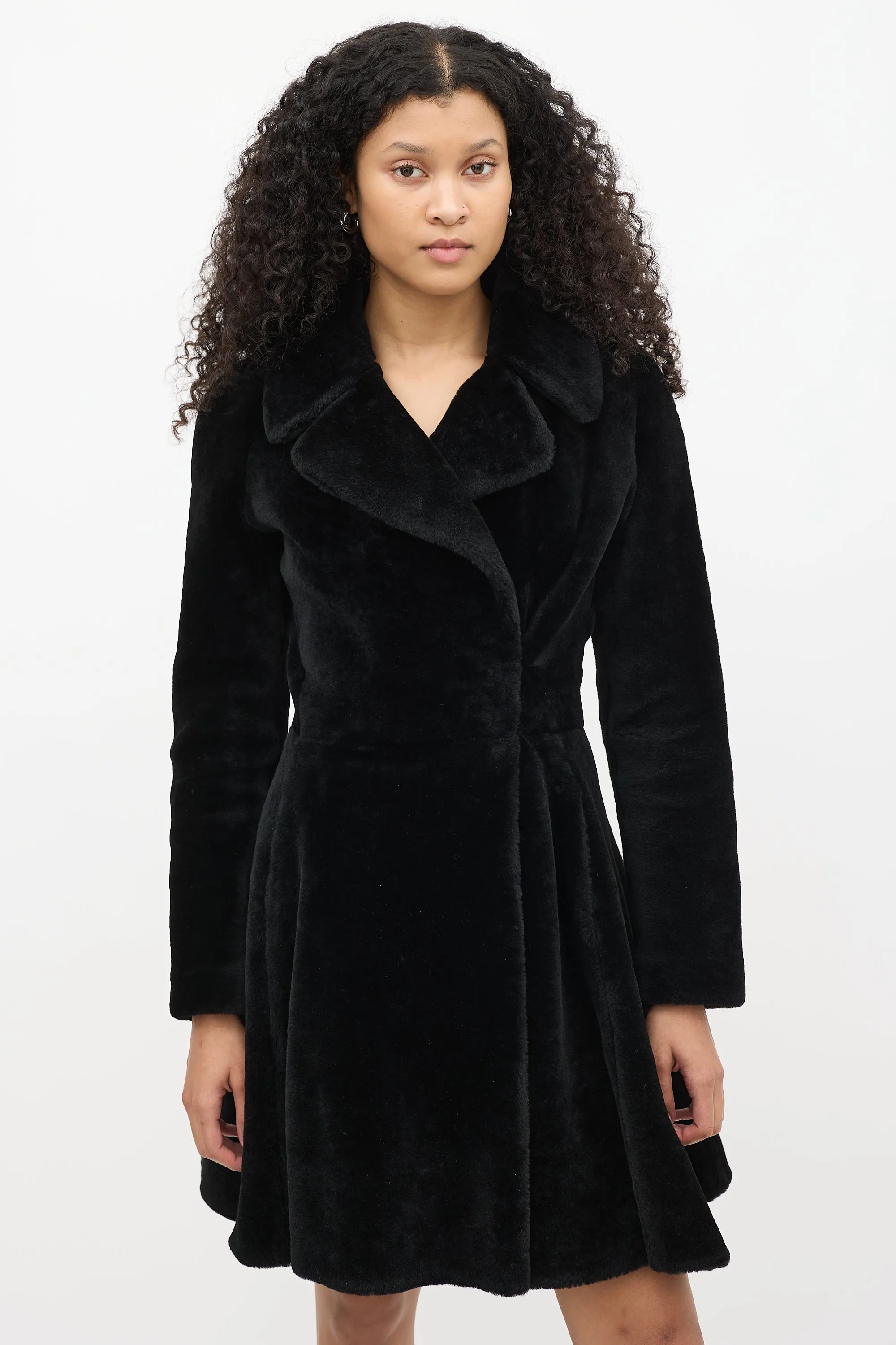 Black Fur Flared Coat