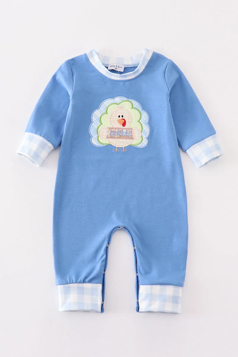 Blue turkey applique boy romper