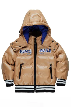 Boys Sir Leatherette Puffer Jacket-Beige