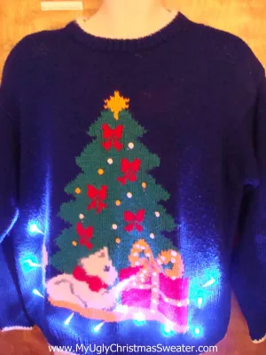 Bright 80s Tree and Scottie Dog Light Up Ugly Xmas Sweater