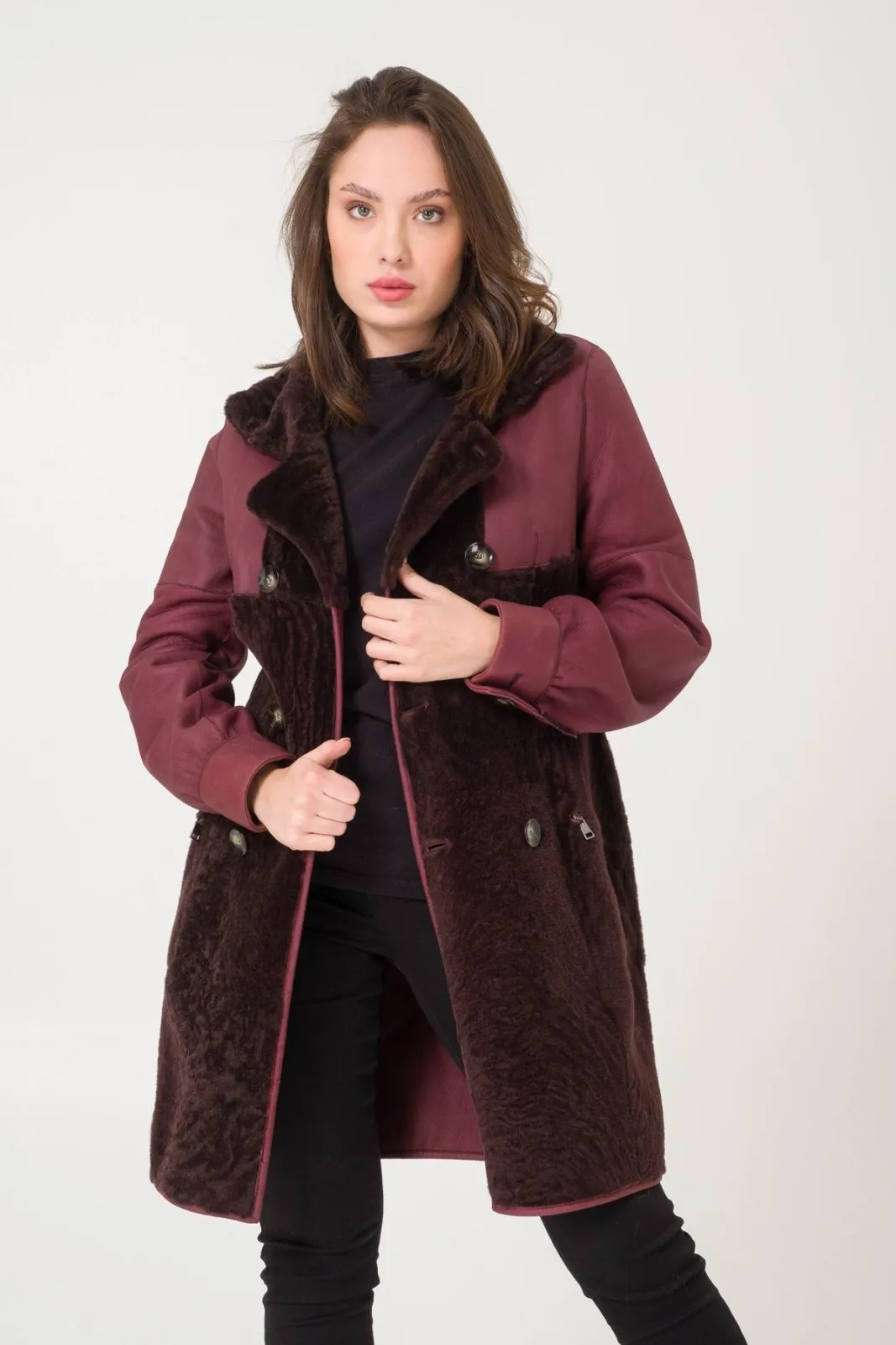 Burgundy Shearling Coat