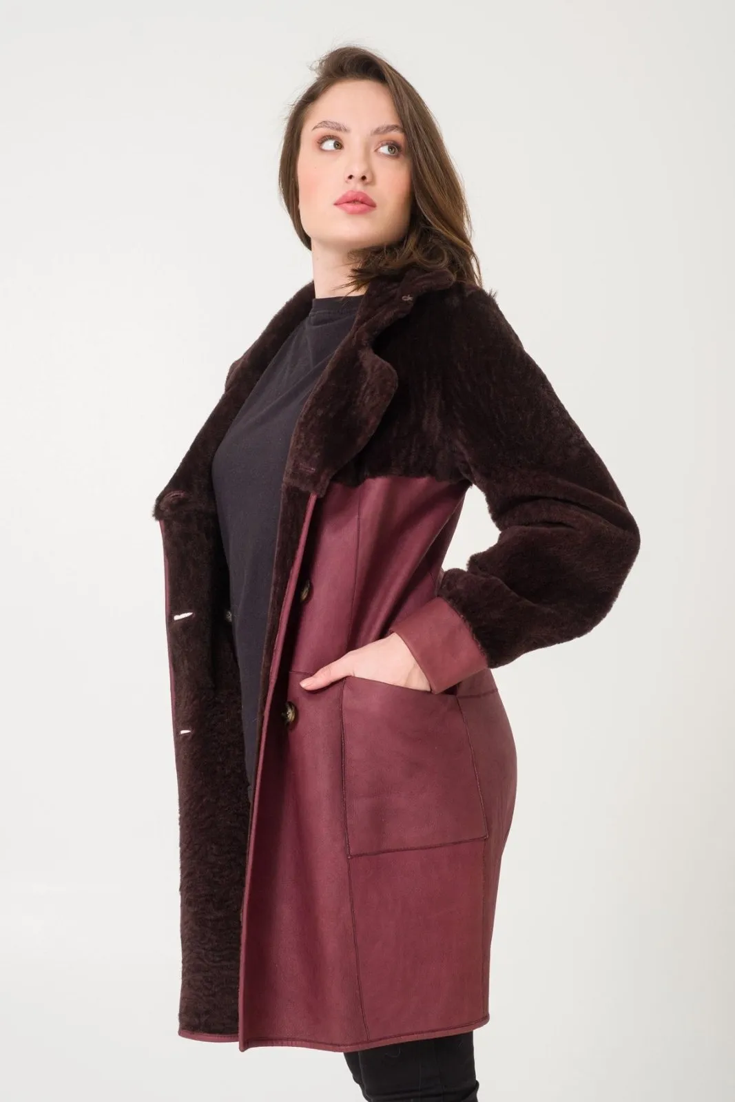 Burgundy Shearling Coat