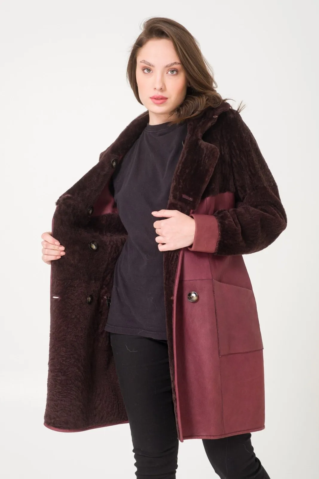 Burgundy Shearling Coat