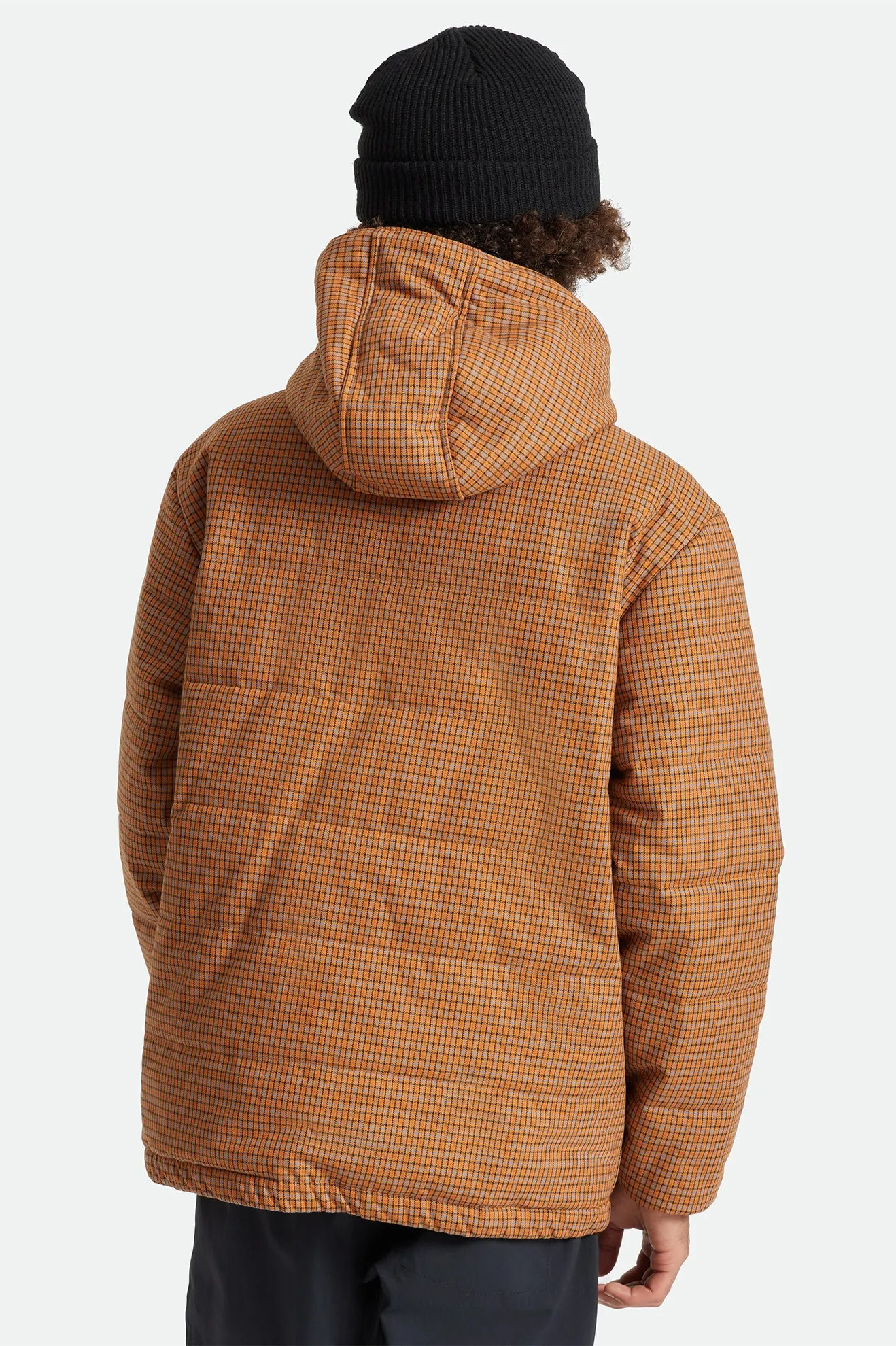 Cass 1/2 Zip Hooded Puffer Jacket - Brick Plaid