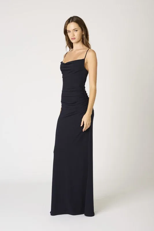 Chelsea Sleeveless Cowl Neck Ruched Maxi Dress Black