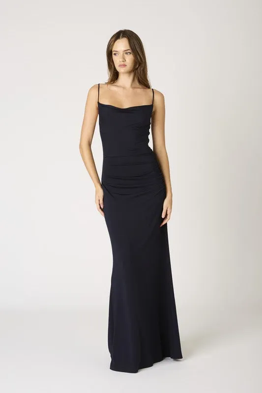 Chelsea Sleeveless Cowl Neck Ruched Maxi Dress Black