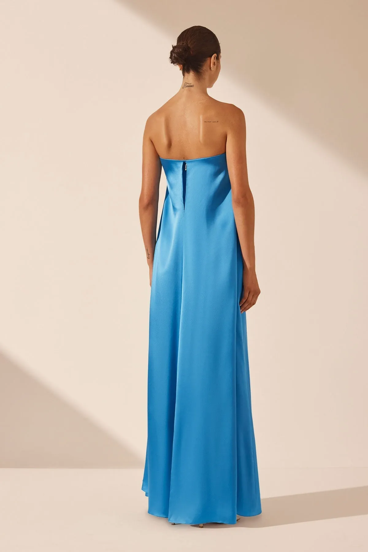 CIEL SILK STRAPLESS COLUMN MAXI DRESS