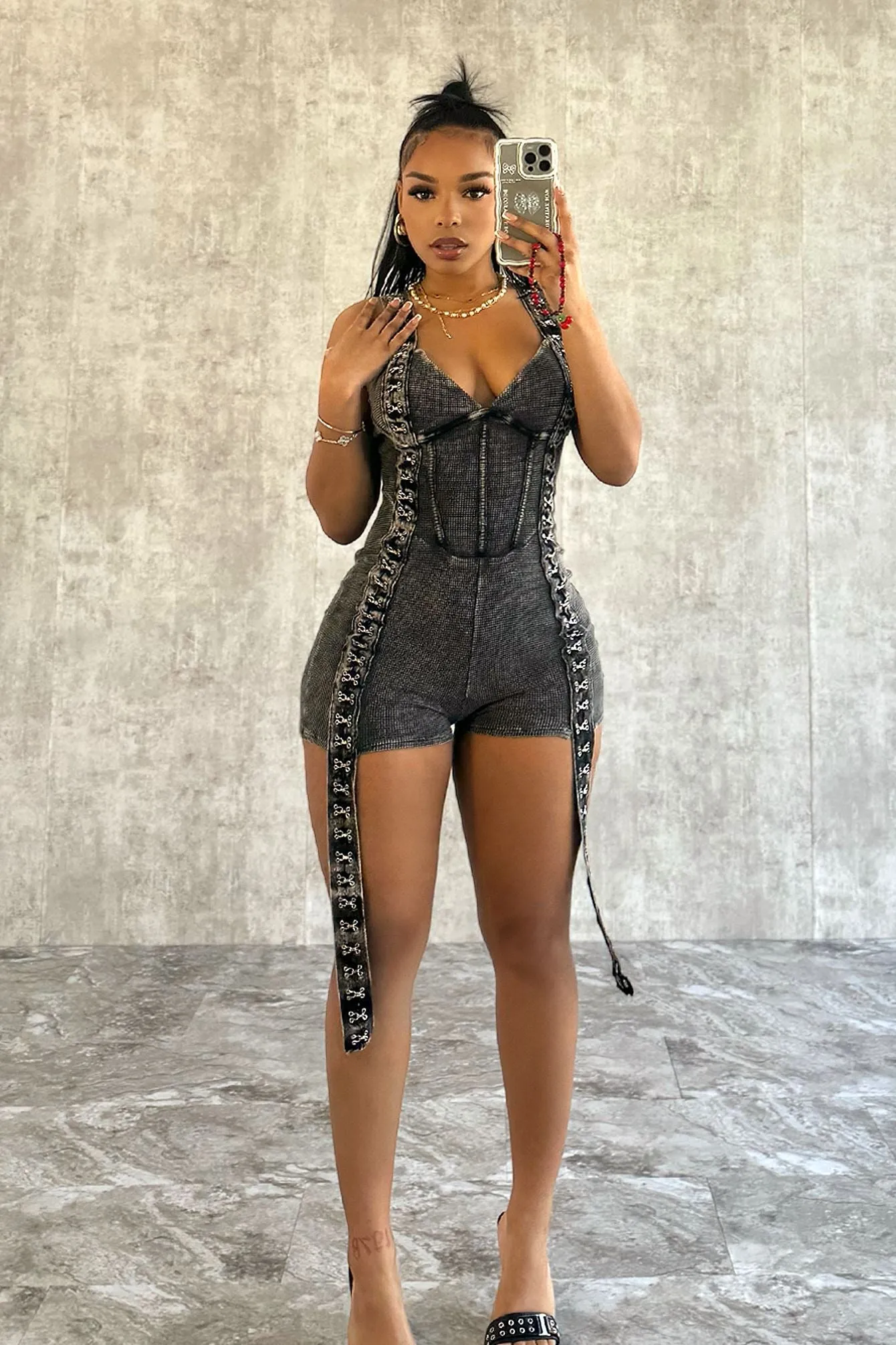 Die For You Corset Mineral Washed Romper