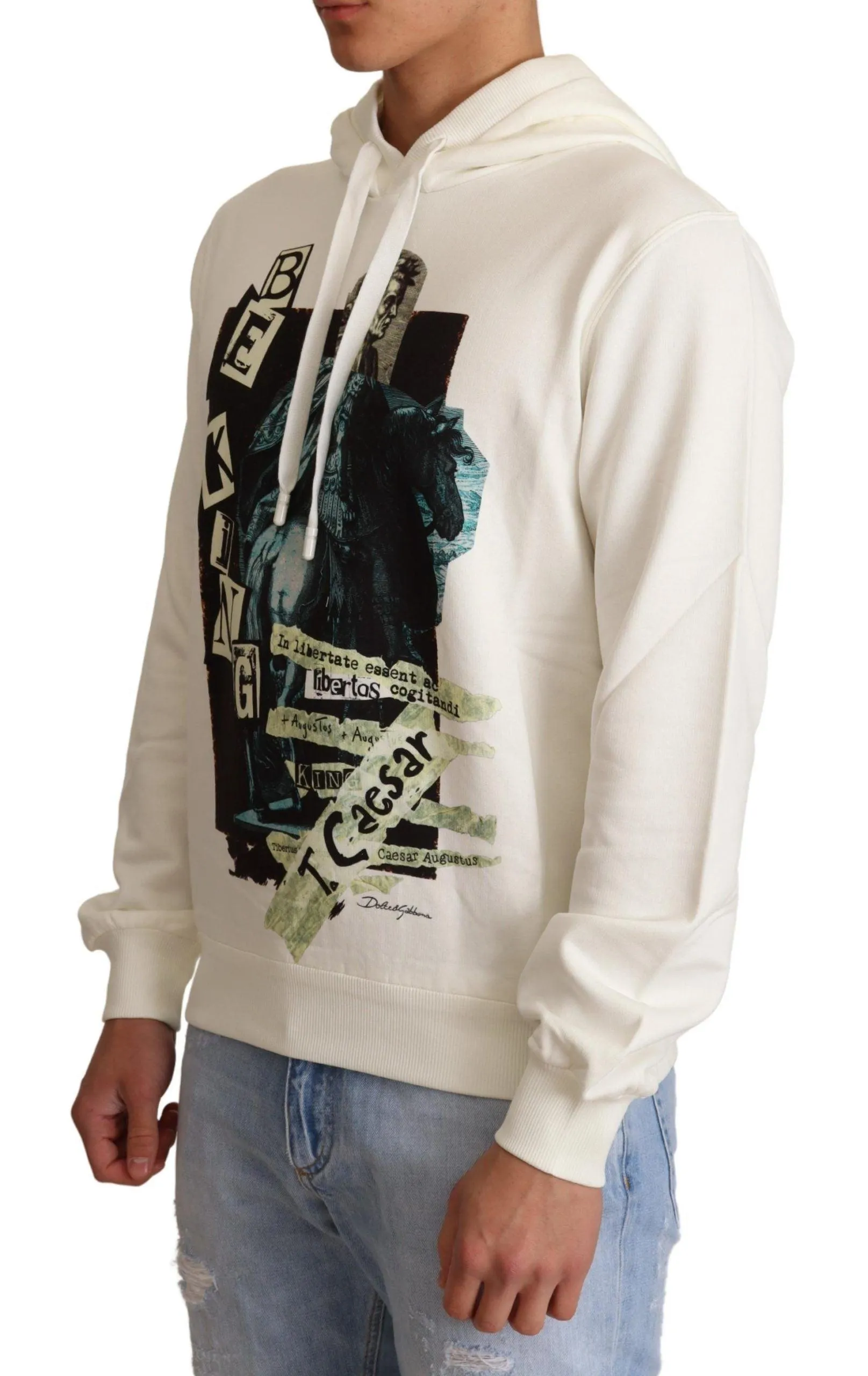 Dolce & Gabbana White King Ceasar Cotton Hooded Sweater