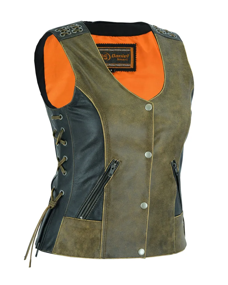 DS298 Women's Vest with Grommet and Lacing Accents - Two Tone