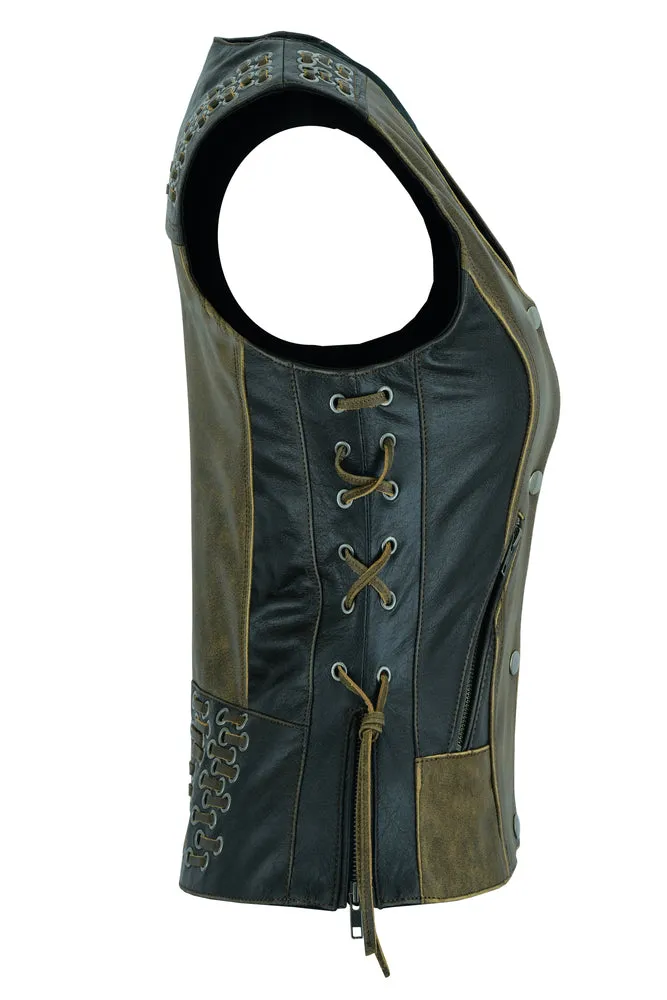 DS298 Women's Vest with Grommet and Lacing Accents - Two Tone