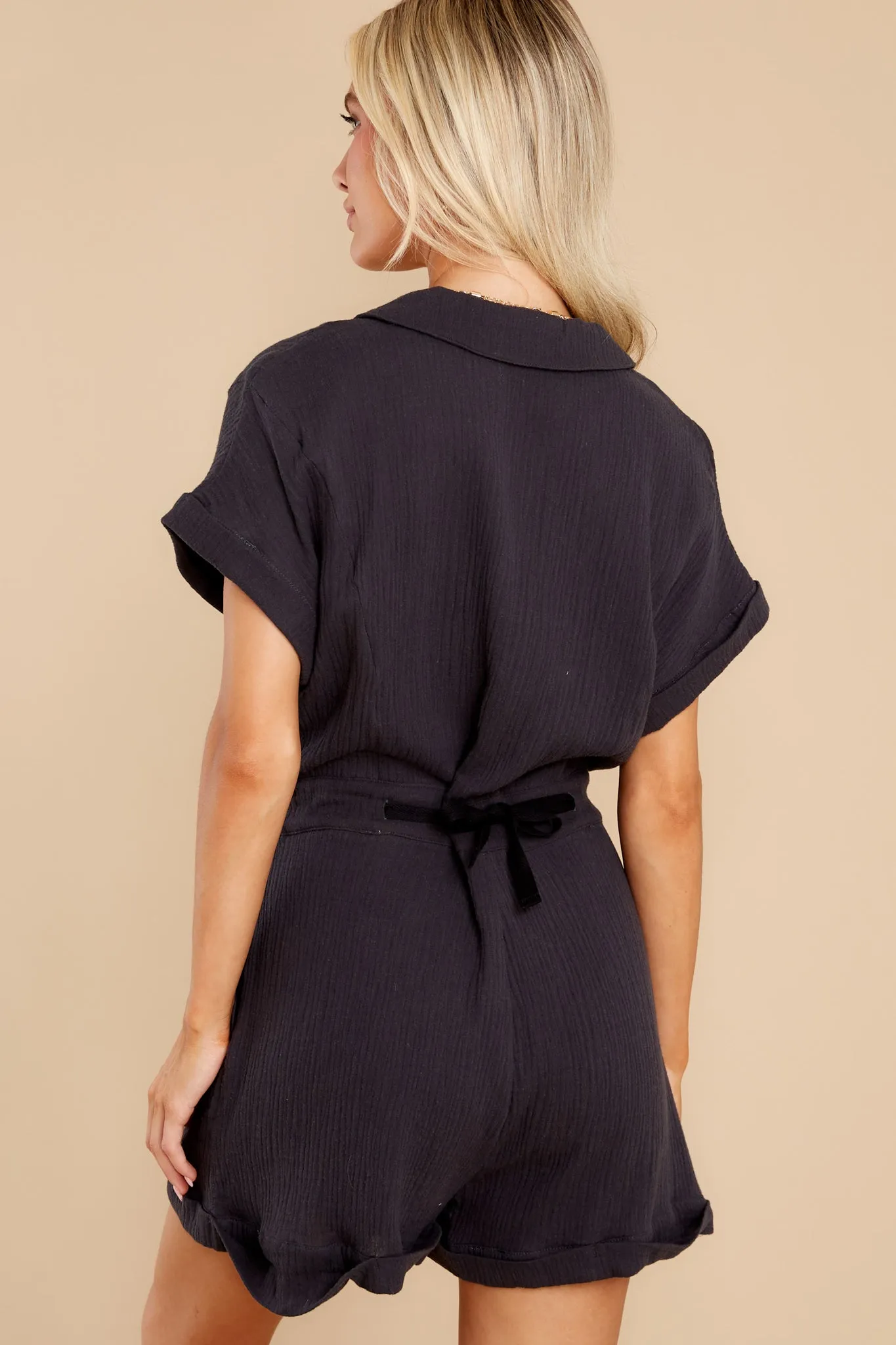 Ease Along Black Cotton Romper