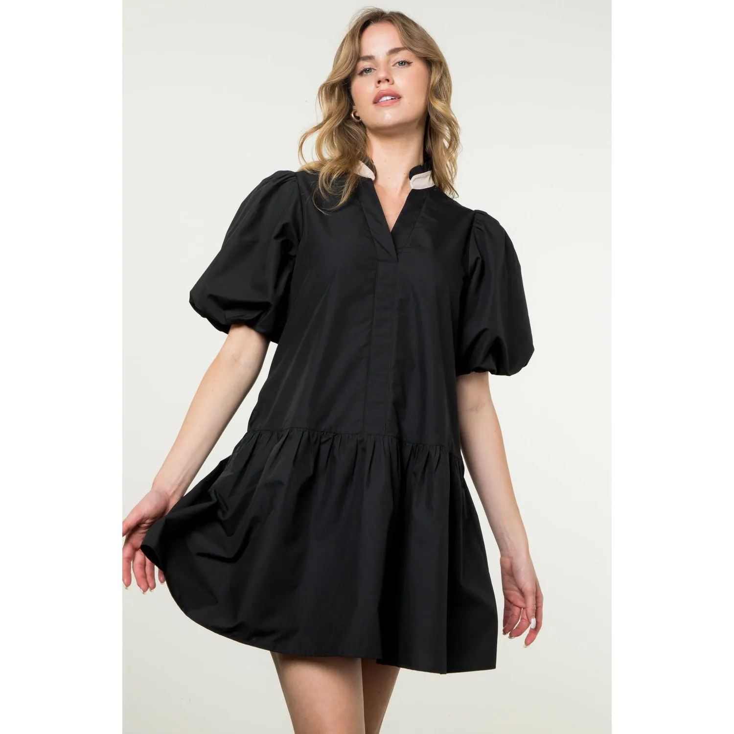 Elora Puff Sleeve V Neck THML Dress