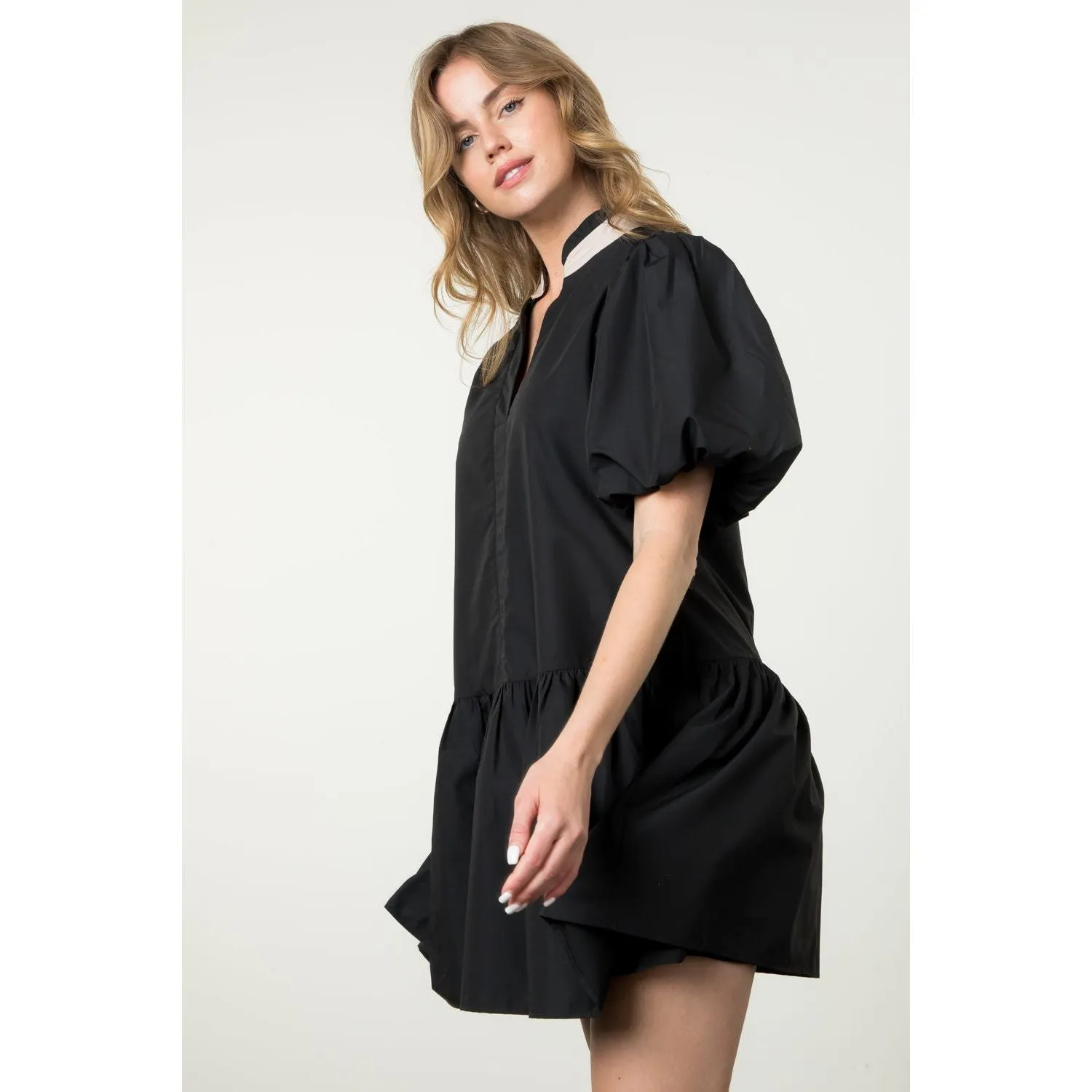 Elora Puff Sleeve V Neck THML Dress