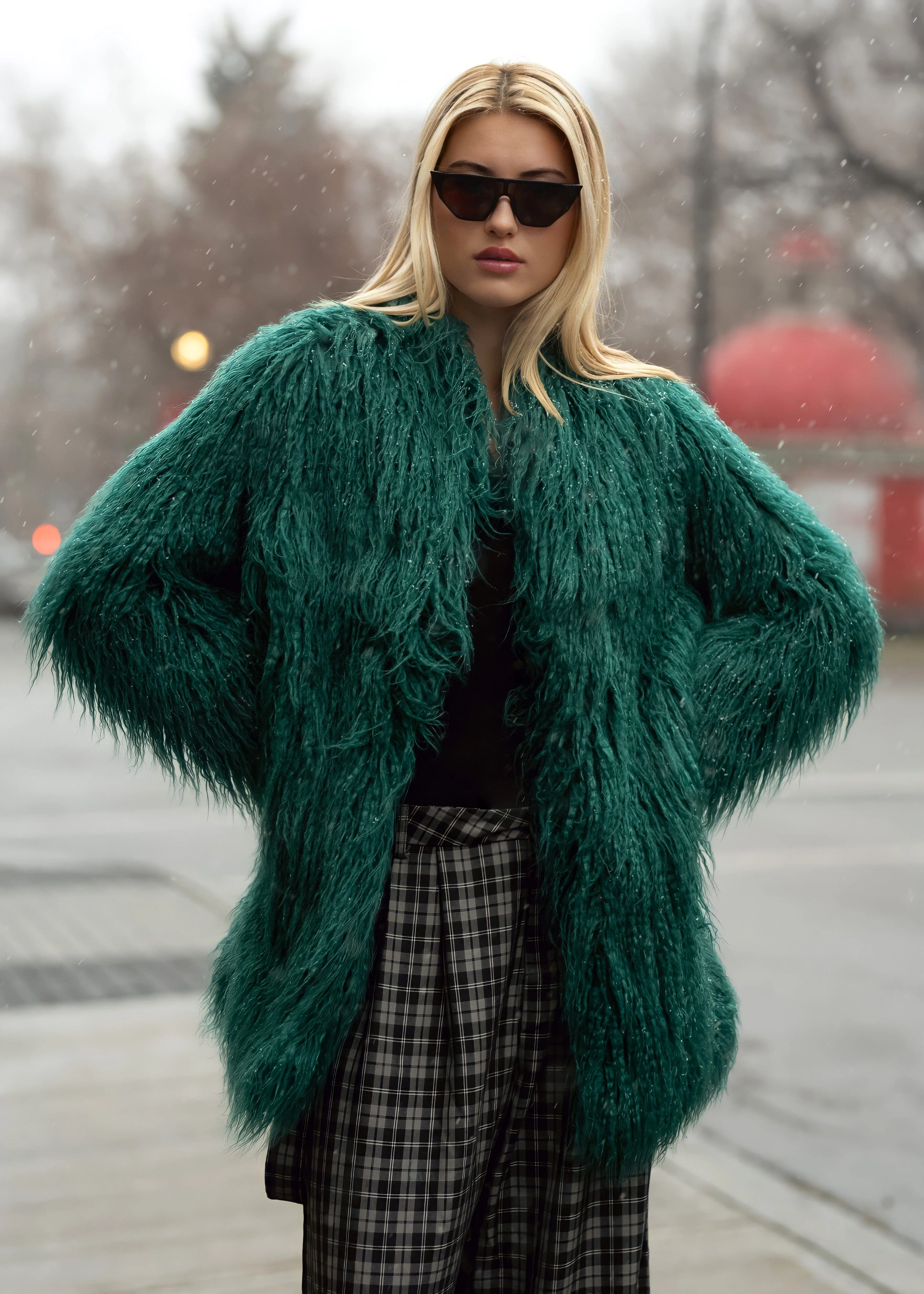 Emerald Mongolian Faux Fur Coat