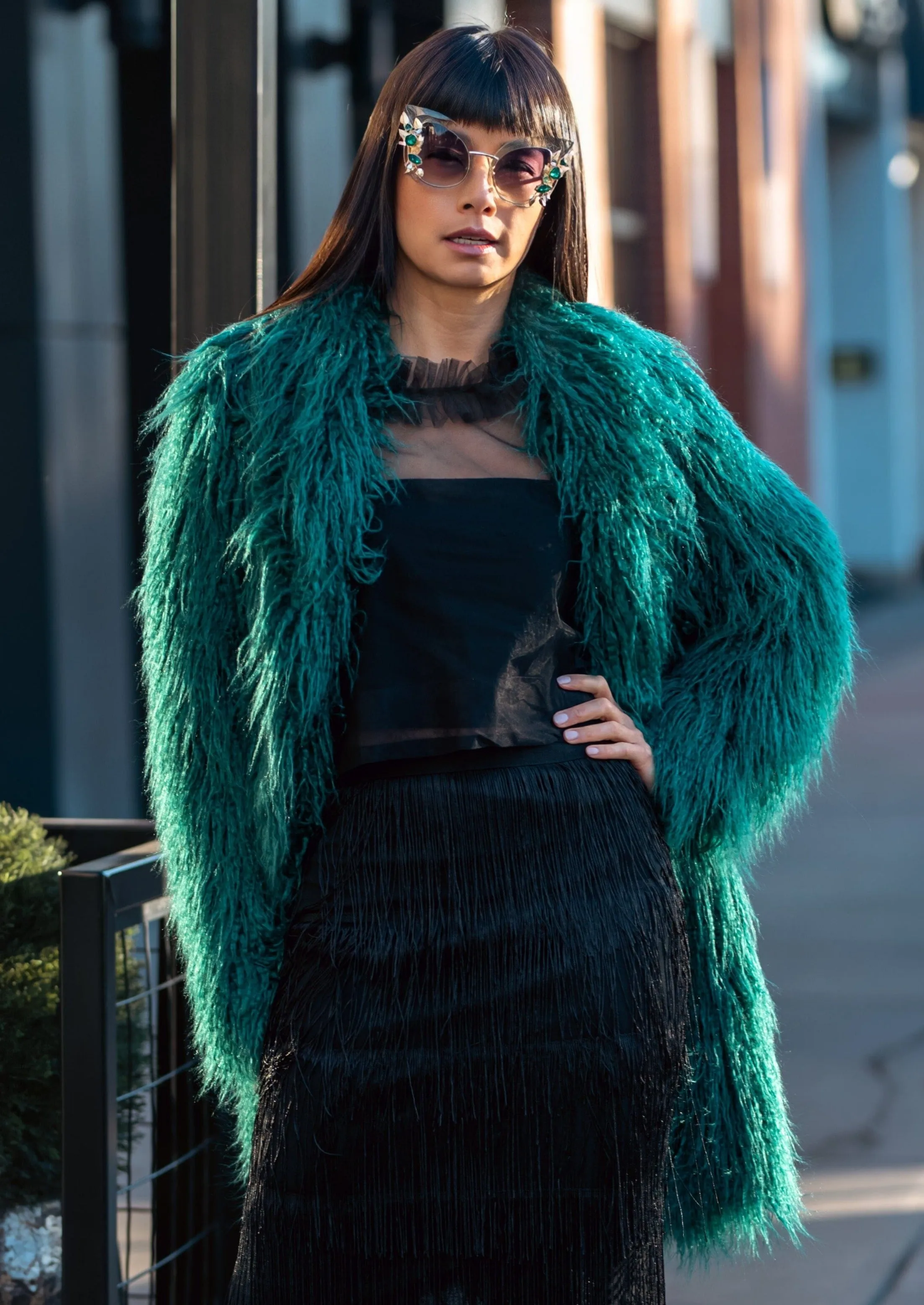 Emerald Mongolian Faux Fur Coat