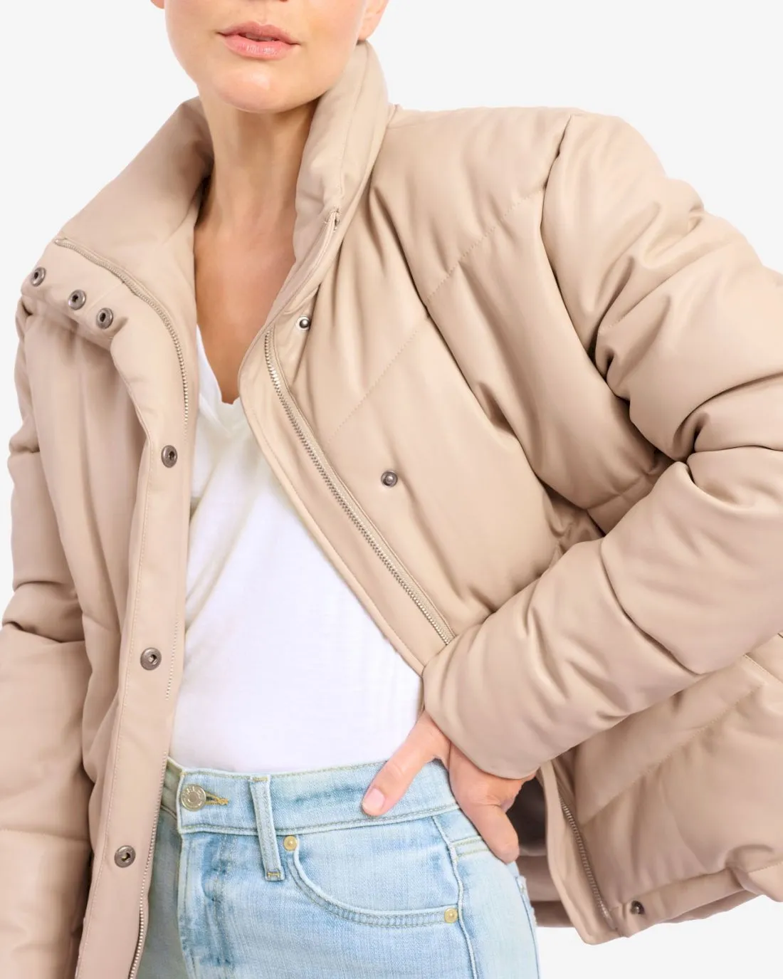 Faux Leather Puffer Jacket