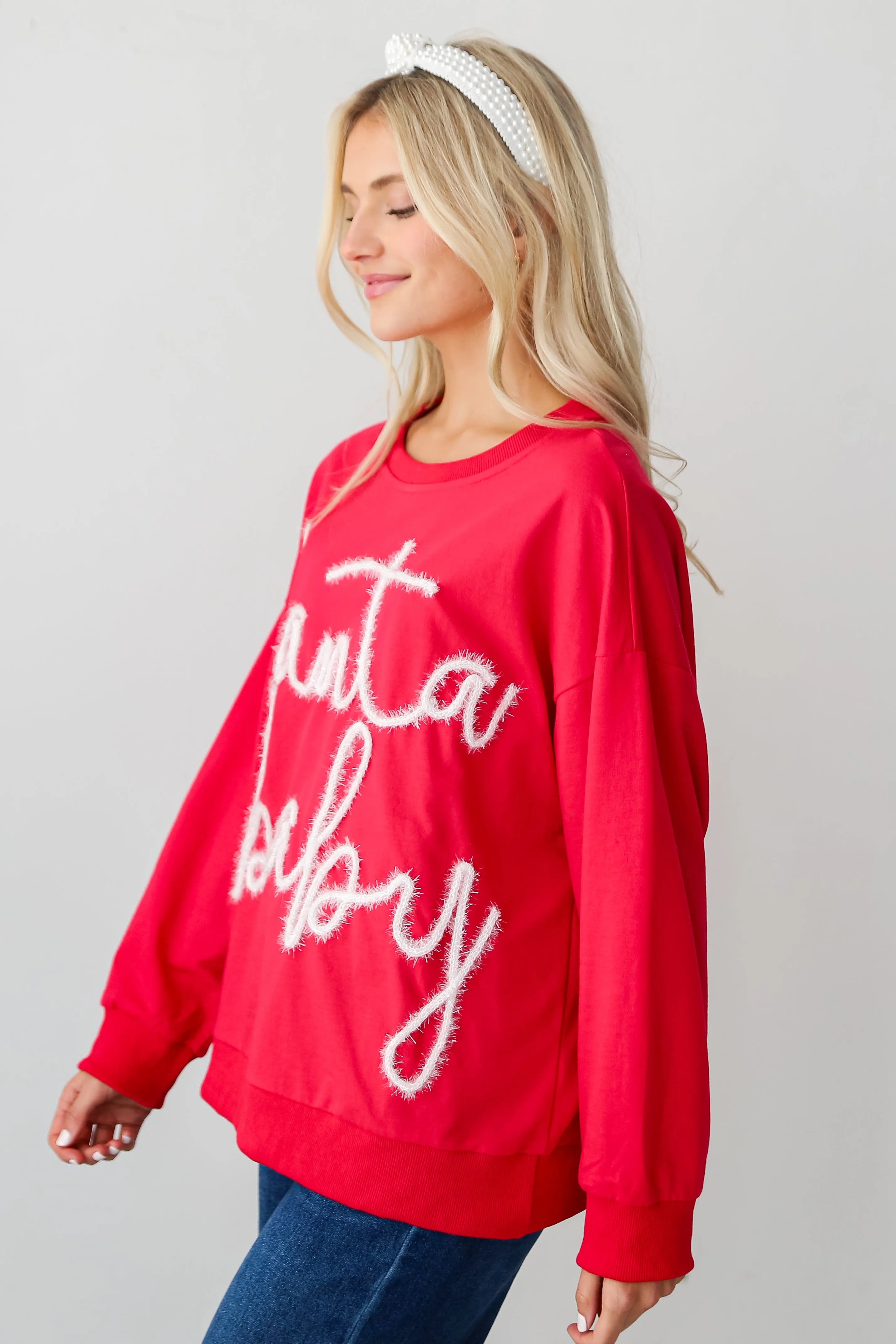 FINAL SALE - Red Santa Baby Metallic Letter Pullover