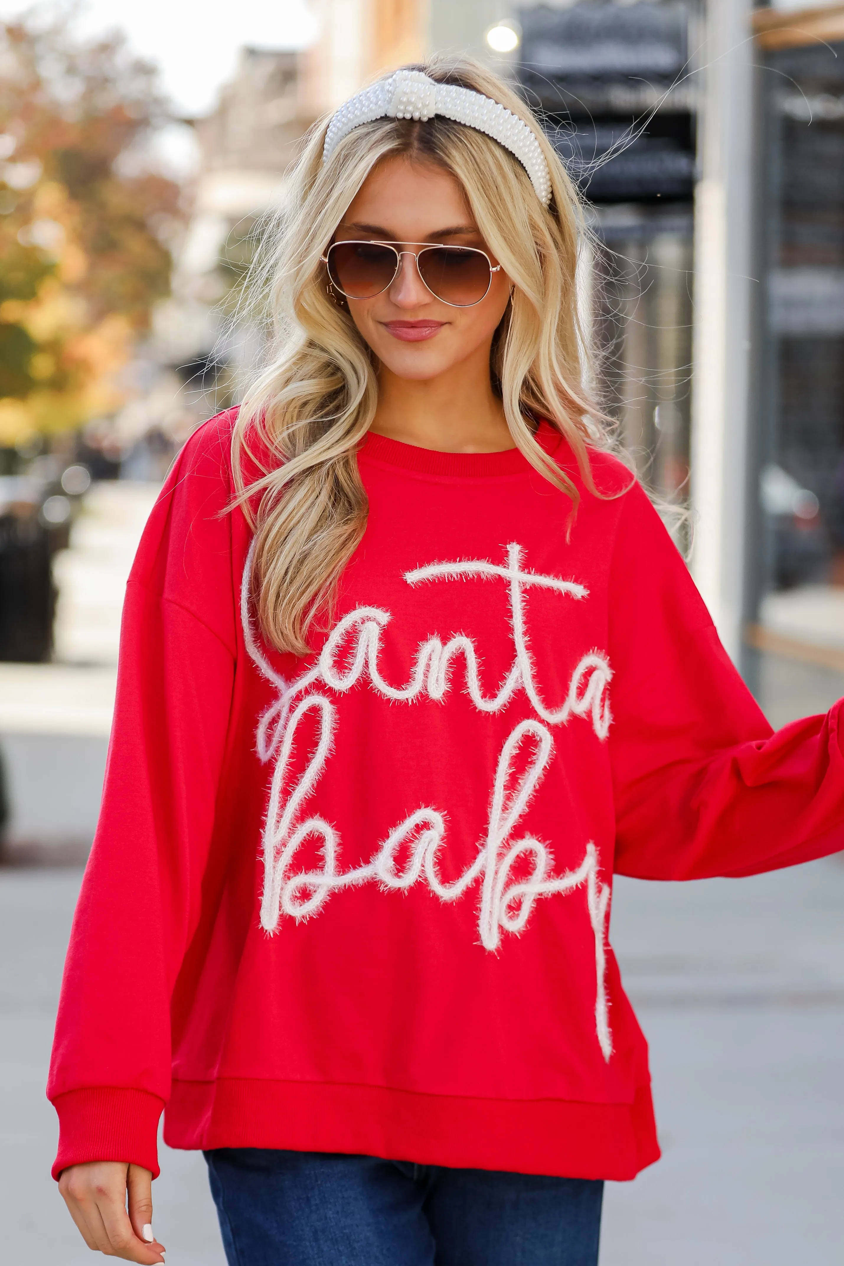 FINAL SALE - Red Santa Baby Metallic Letter Pullover