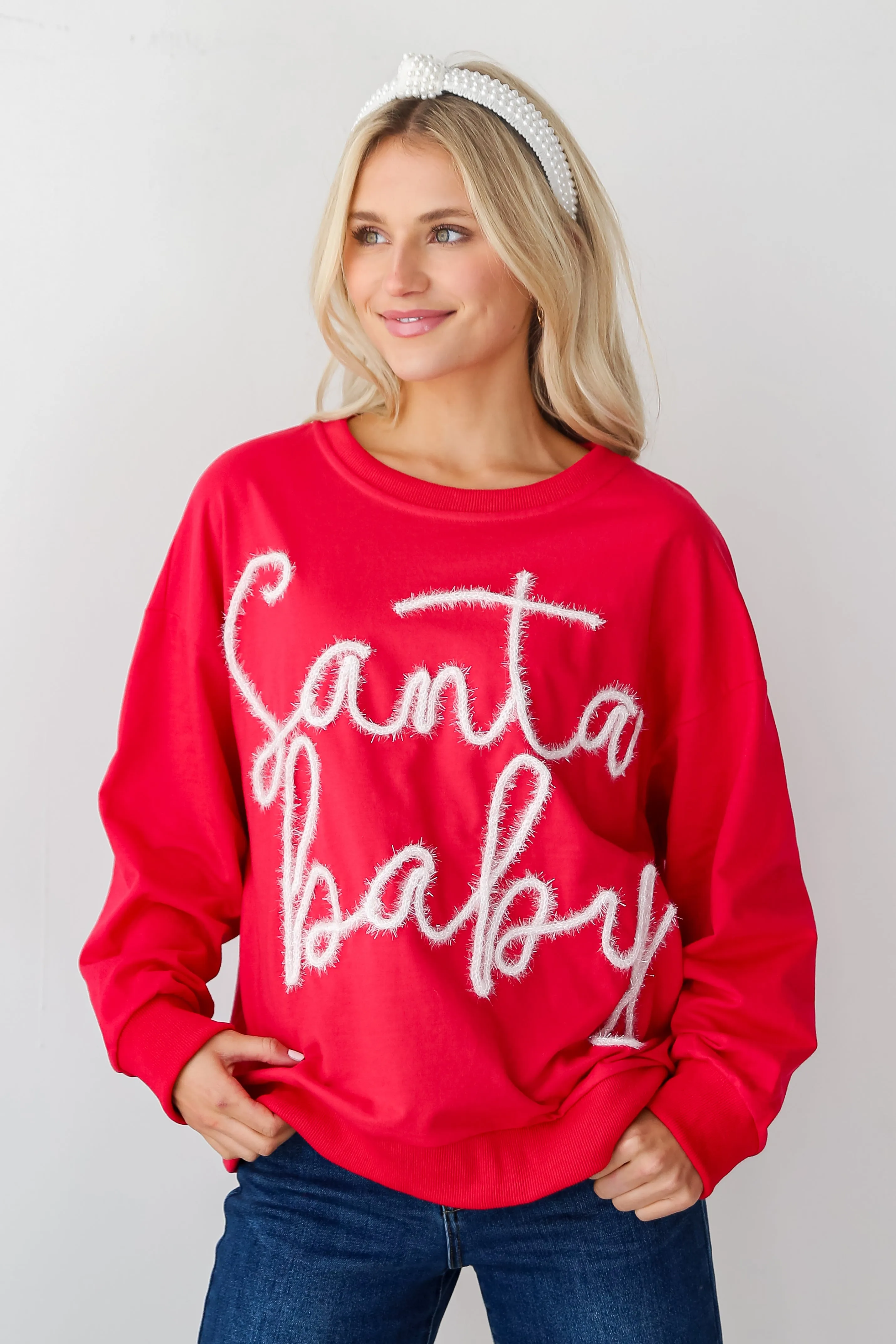 FINAL SALE - Red Santa Baby Metallic Letter Pullover